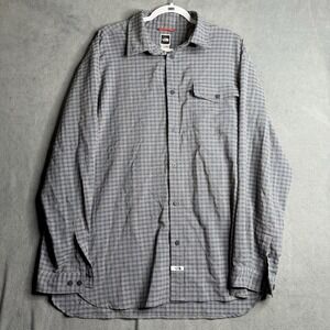 The North Face Long Sleeve Shirt Men's Size XL Gray Blue Plaid Seersucker Pocket